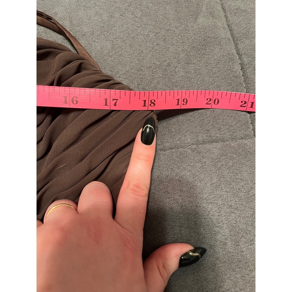 Y2K Whimsigoth Bling Strapless Brown Satin Asymmetrical Formal Gown Prom Dress - Picture 7 of 9